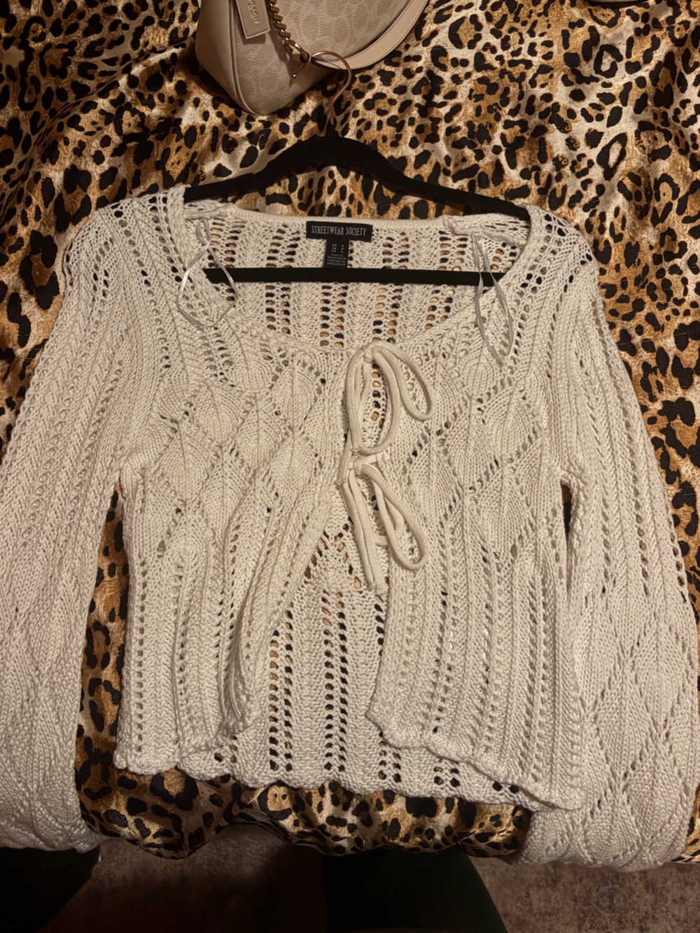 Cream Open-Knit Tie-Front Sweater NWOT